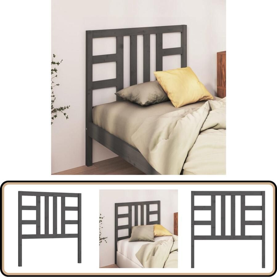 VidaXL Hoofdbord Massief Grenenhout Grijs Hoofd Bord Beddecoratie Hoofdeinde Hout Grijze Meubels