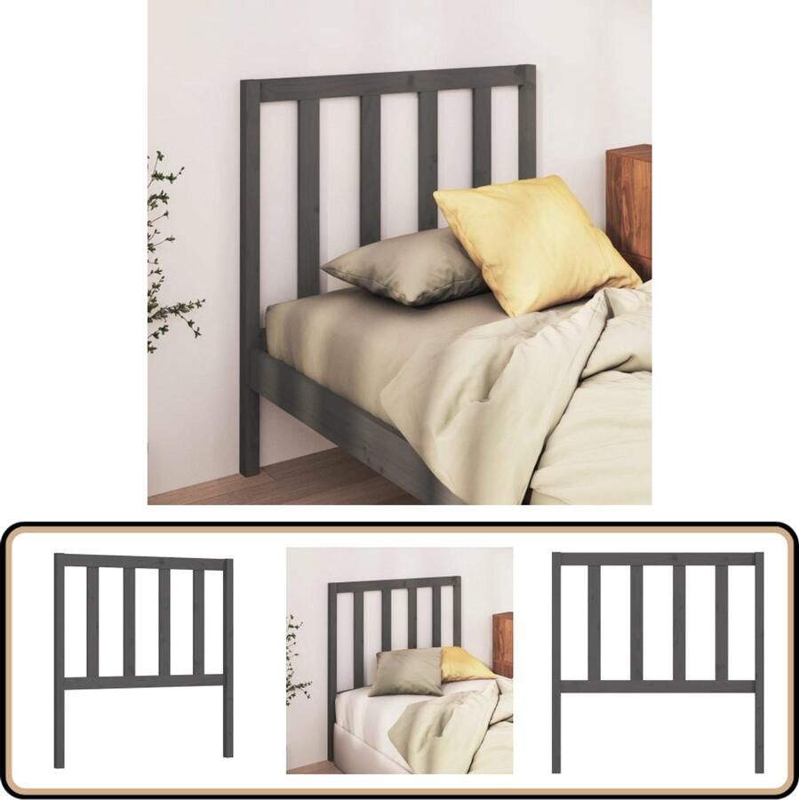 VidaXL Hoofdbord Massief Grenenhout Grijs Hoofd Bord Beddecoratie Hoofdeinde Hout Meubilair Grijze Kamer Klassieke Stijl Massief Grenenhout Slaapkamervoorwerp