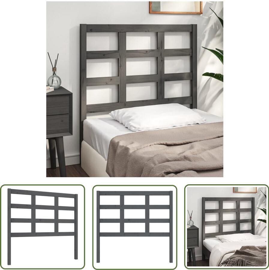 VidaXL Hoofdbord Massief Grenenhout Grijs Hoofd Bord Hoofdeinde Bed Accessoires Grenenhout Meubels Hout Meubel Grijs Meubilair