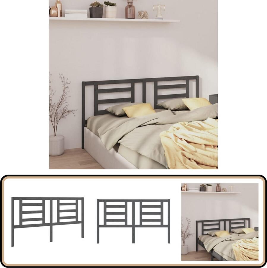 VidaXL Hoofdbord Massief Grenenhout Grijs Hoofd Bord Hoofdeinde Bed Accessoires Houten Hoofdbord Grieze Hoofdbord Massief Hout Comfort