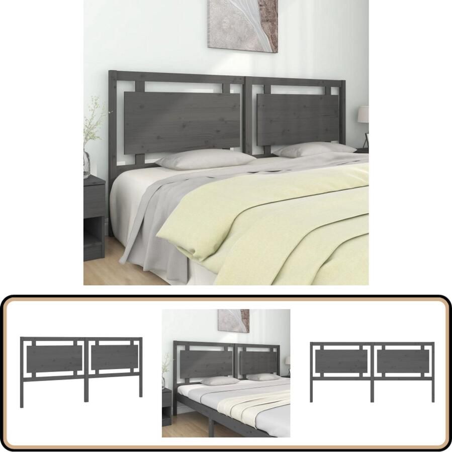VidaXL Hoofdbord massief grenenhout grijs Hoofdboard Hoofdeinde Houten Hoofdbord Grenenhout Grijs Vintage Landelijk Interieur Slaapkamer Decoratie