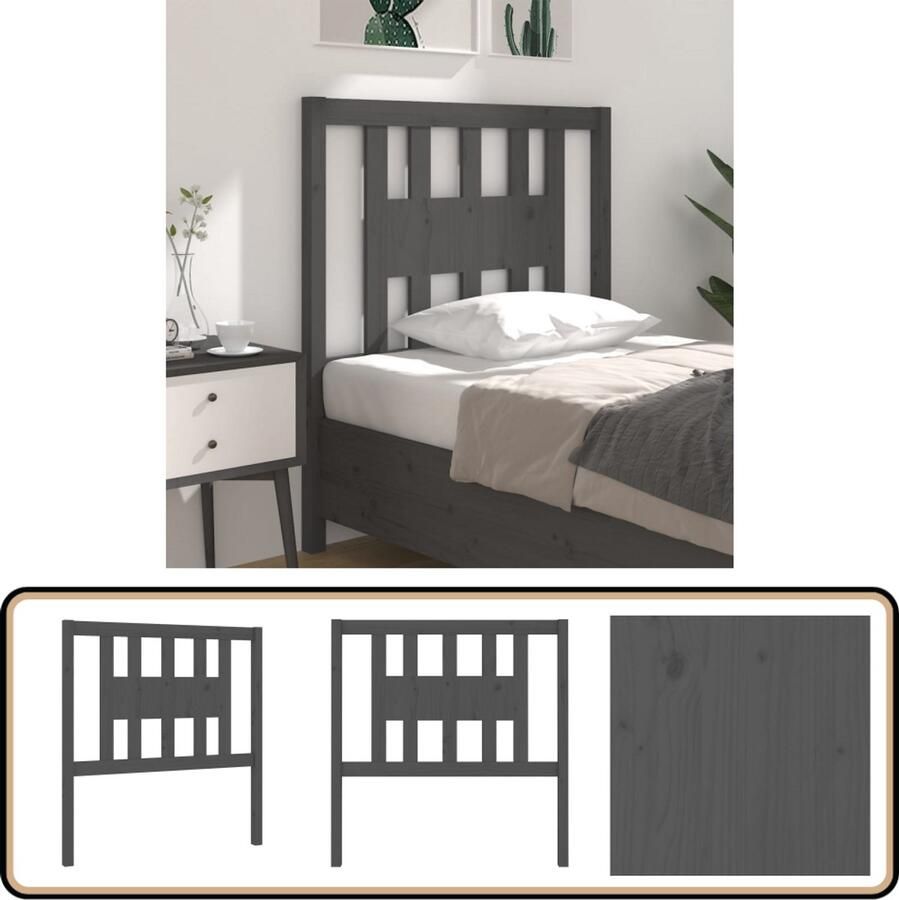 VidaXL Hoofdbord Massief Grenenhout Grijs Hoofdboard Hoofdenbord Beddecoratie Hout Interieur Rustic Stijl