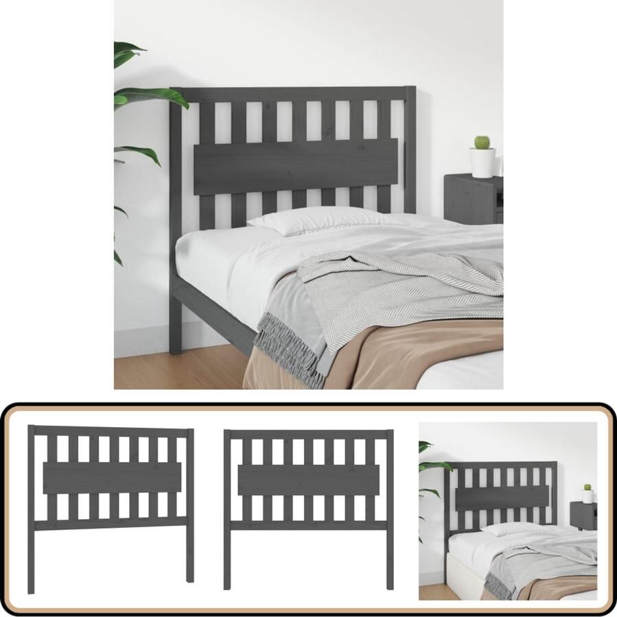 VidaXL Hoofdbord Massief Grenenhout Grijs Hoofdboard Rustiek Interieur Hout Meubilair Grenenhout Grijze Kleur Hoofdkussen Steun