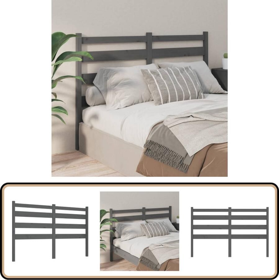 VidaXL Hoofdbord Massief Grenenhout Grijs Houten Hoofdbord Hoofddekens Bed Accessoires Slaapkamers Grieze Meubels
