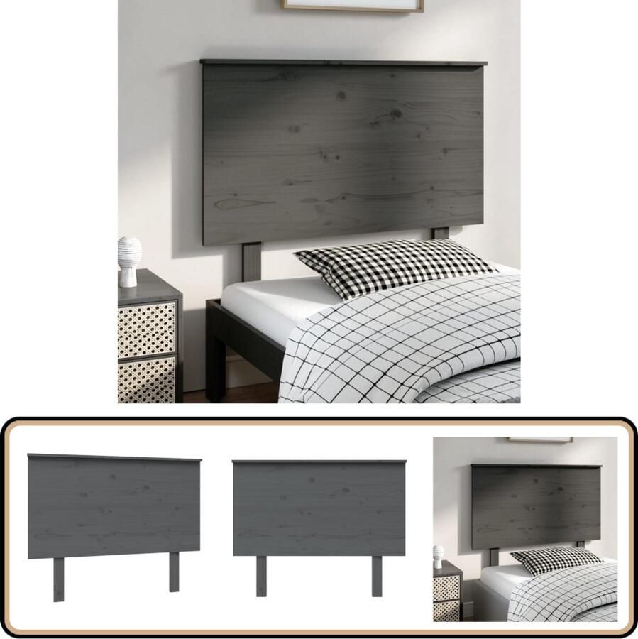 VidaXL Hoofdbord Massief Grenenhout Grijs Houten Hoofdbord Hoofdeinde Beddecoratie Rustic Interieur Grijze Meubels