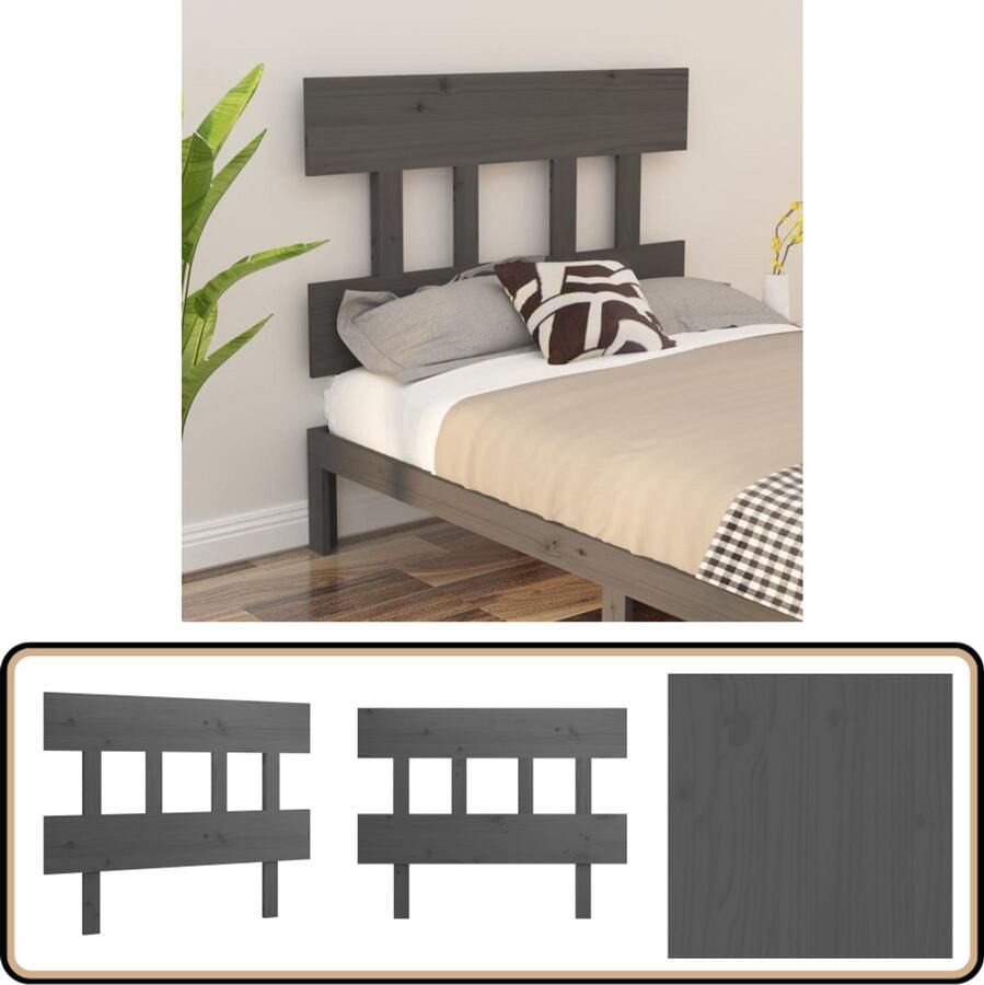 VidaXL Hoofdbord Massief Grenenhout Grijs Houten Hoofdbord Hoofdeinde Rustic Decor Bed Frame Grijze Meubels Slaapkamer Accessoires Pine Wood Furniture Comfortabel Leeshoek Vintage Stijl