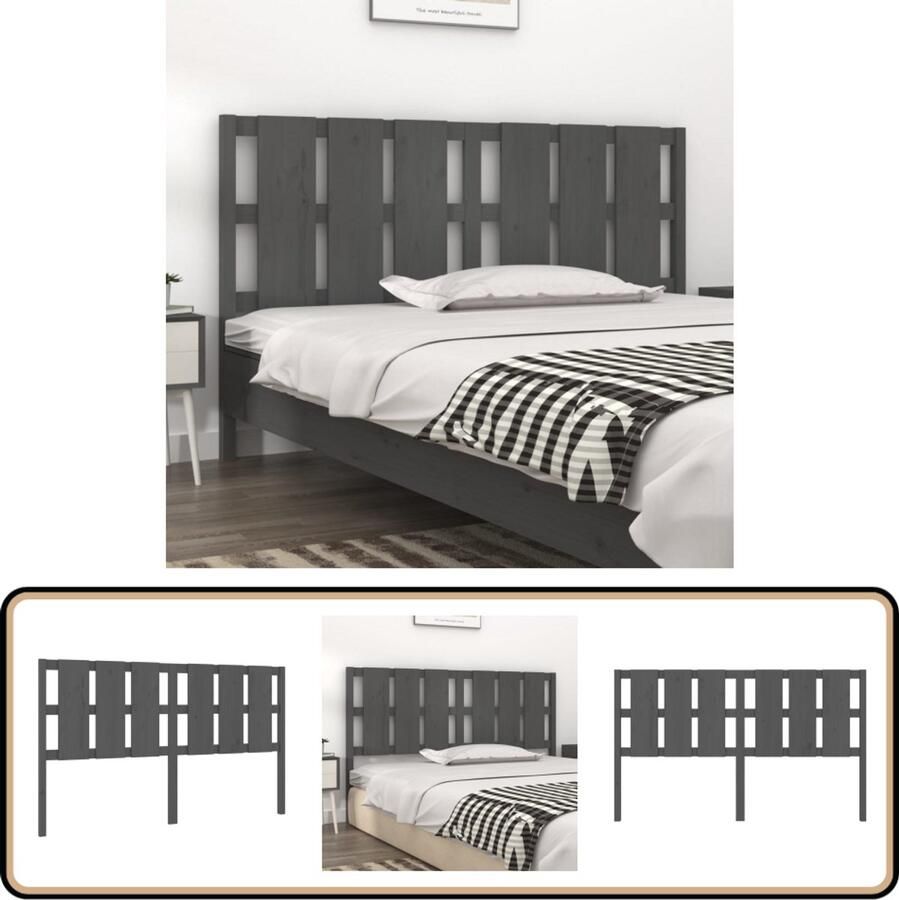 VidaXL Hoofdbord Massief Grenenhout Grijs Houten Hoofdeinde Hoofdboard Hoofdkussen Grieze Hoofddekking Massief Hout