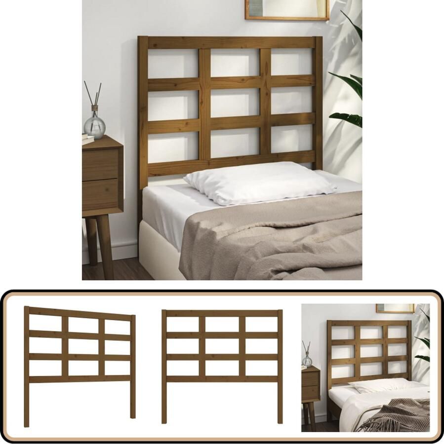 VidaXL Hoofdbord Massief Grenenhout Honingbruin Houten Hoofdeinde Hoofdbord Hoofddekking Bed Accessoires Kamer Decoratie Slaapkamers