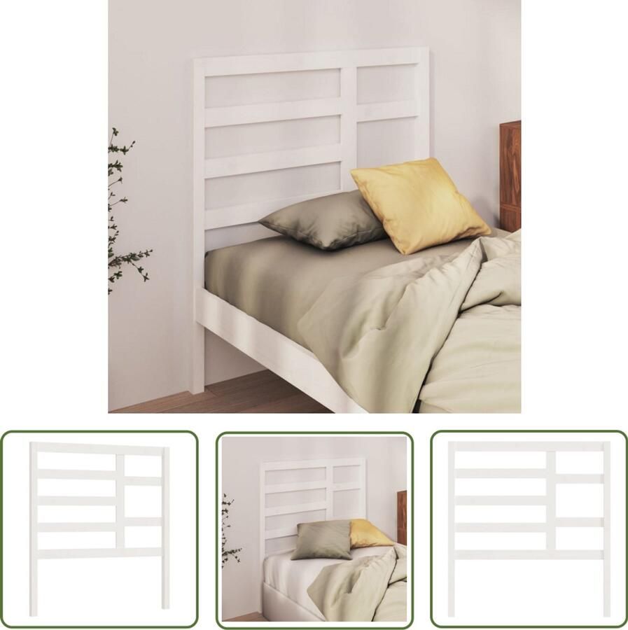 VidaXL Hoofdbord Massief Grenenhout Wit 106x104 cm Houten Hoofdbord Hoofdeinde Beddecoratie Klassieke Stijl Grenenhout Wit Slaapkamervloerisolator