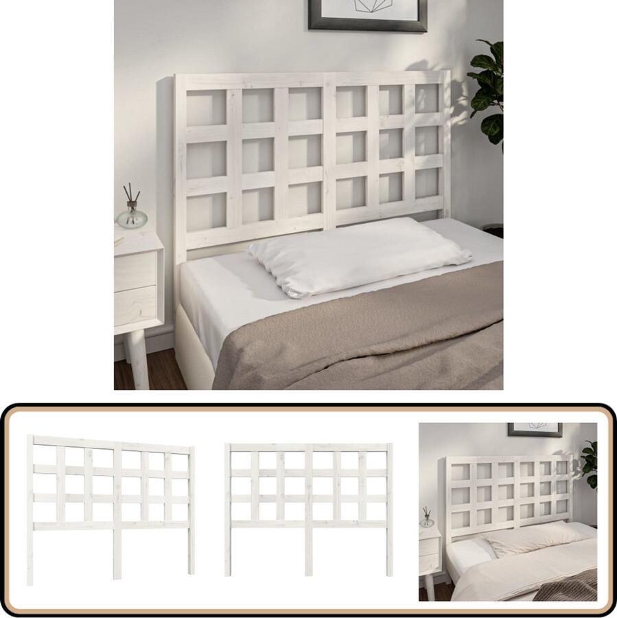 VidaXL Hoofdbord Massief Grenenhout Wit 125 5x100cm Houten Hoofdbord Hoofdeinde Beddecoratie Slaapkamer Meubels Massief Hout