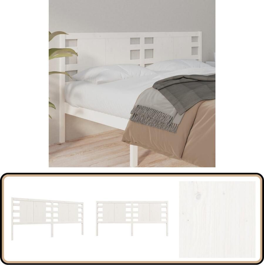 VidaXL Hoofdbord Massief Grenenhout Wit 141x100 cm Hoofdboard Houten Hoofdeinde Bedstede Hoofddekking Slaapkamer Decoratie Rustic Style Vintage Meubels Wit Hoofdbord