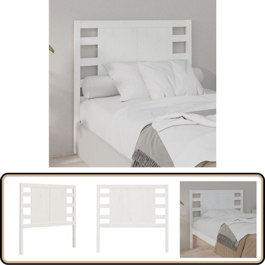 VidaXL Hoofdbord Massief Grenenhout Wit 81x4x100 cm Hoofdboard Hoofdenbord Beddecoratie Rustic Decor Hout Interieur