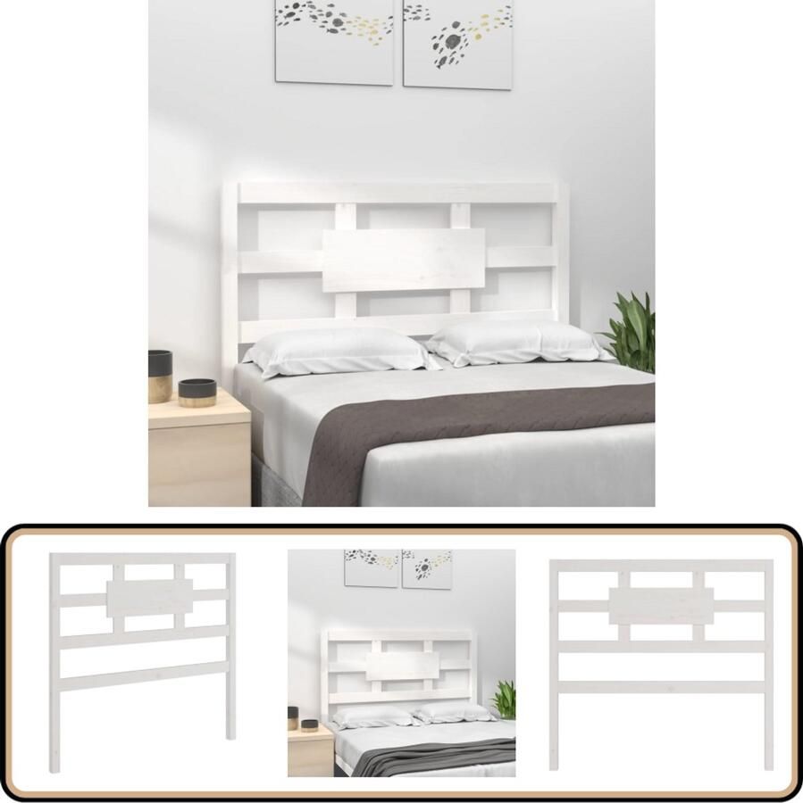 VidaXL Hoofdbord Massief Grenenhout Wit Houten Hoofdbord Hoofdeinde Grenenhout Wit Beddecoratie