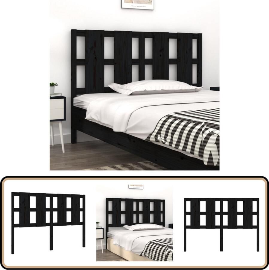 VidaXL Hoofdbord Massief Grenenhout Zwart 145 5x100 cm Hoofdboard Beddecoratie Houten Hoofdbord Rustic Interieur Zwarte Hoofdbord Voor Tweepersoonsbed Hoofdbord Met Steun Comfortabel Hoofdbord Grenoble Hout