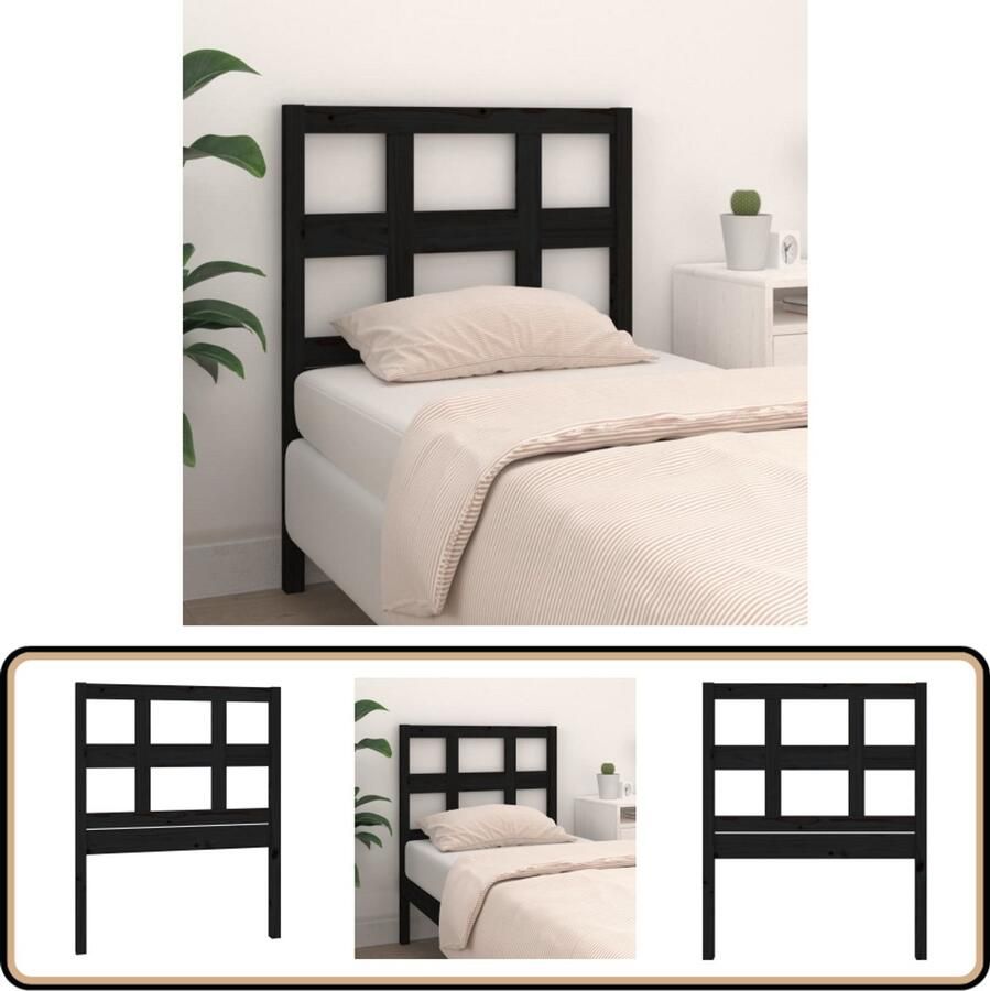 VidaXL Hoofdbord Massief Grenenhout Zwart 80 5x100 cm Hoofdboard Beddecoratie Rustiek Interieur Grenenhout Meubels Zwarte Hoofdenbord