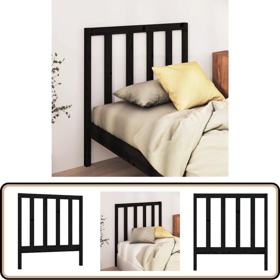 VidaXL Hoofdbord Massief Grenenhout Zwart 96x100 cm Houten Hoofdbord Zwart Massief Grenenhout Hoofdkussen Bedroom Decor