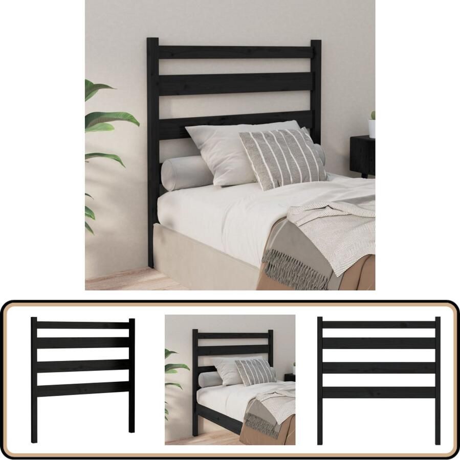 VidaXL Hoofdbord Massief Grenenhout Zwart 96x100cm Houten Hoofdbord Massief Grenenhout Zwarte Hoofdbord Design Comfortabel Hoofdbord Slaapkamervloerisolator Bedroom Decor Headboard Black Wooden Headboard