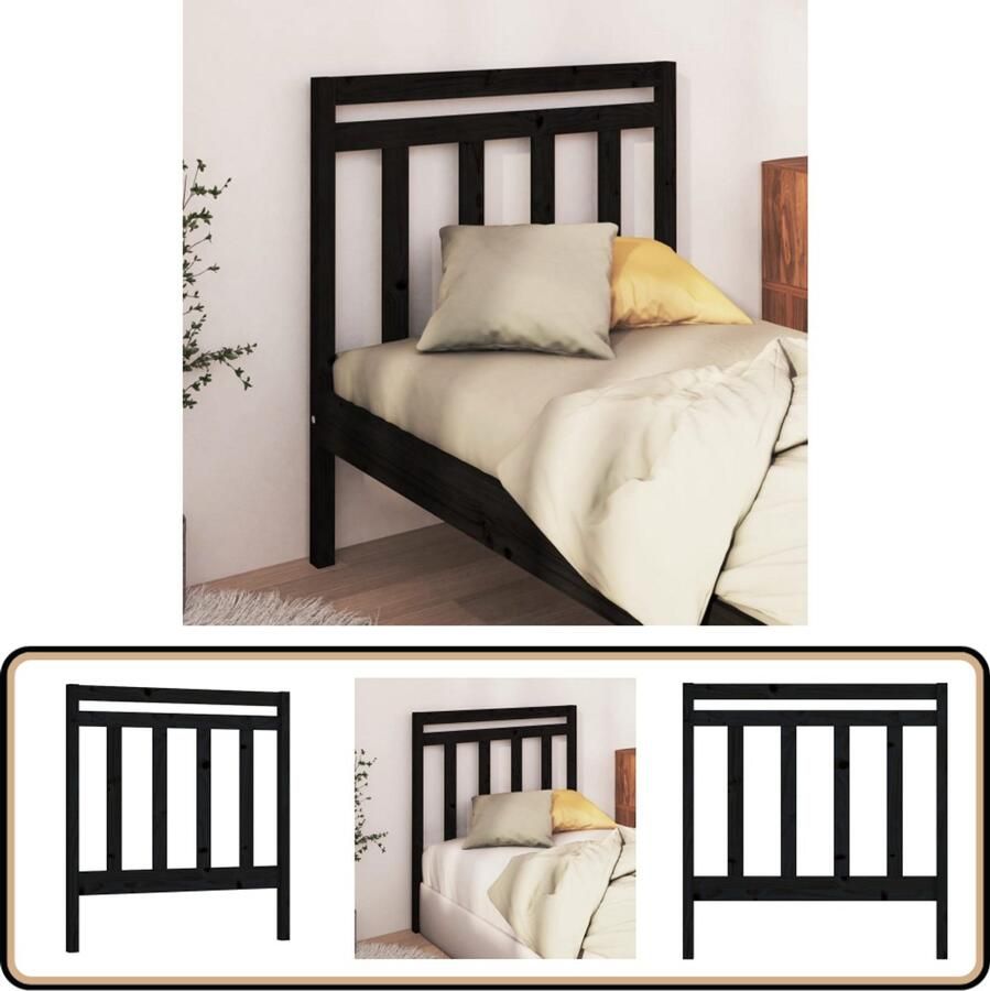 VidaXL Hoofdbord Massief Grenenhout Zwart Hoofd Bord Hoofdeinde Beddecoratie Grenenhout Meubilair Zwarte Kamer Accessoires Modern Hoofdbord Slaapkamervloerisolering Hout Meubel