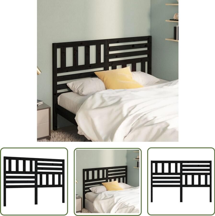 VidaXL Hoofdbord Massief Grenenhout Zwart Hoofd Bord Hoofdeinde Beddecoratie Houten Hoofdbord Grenenhout Zwart Hoofdbord - Foto 3