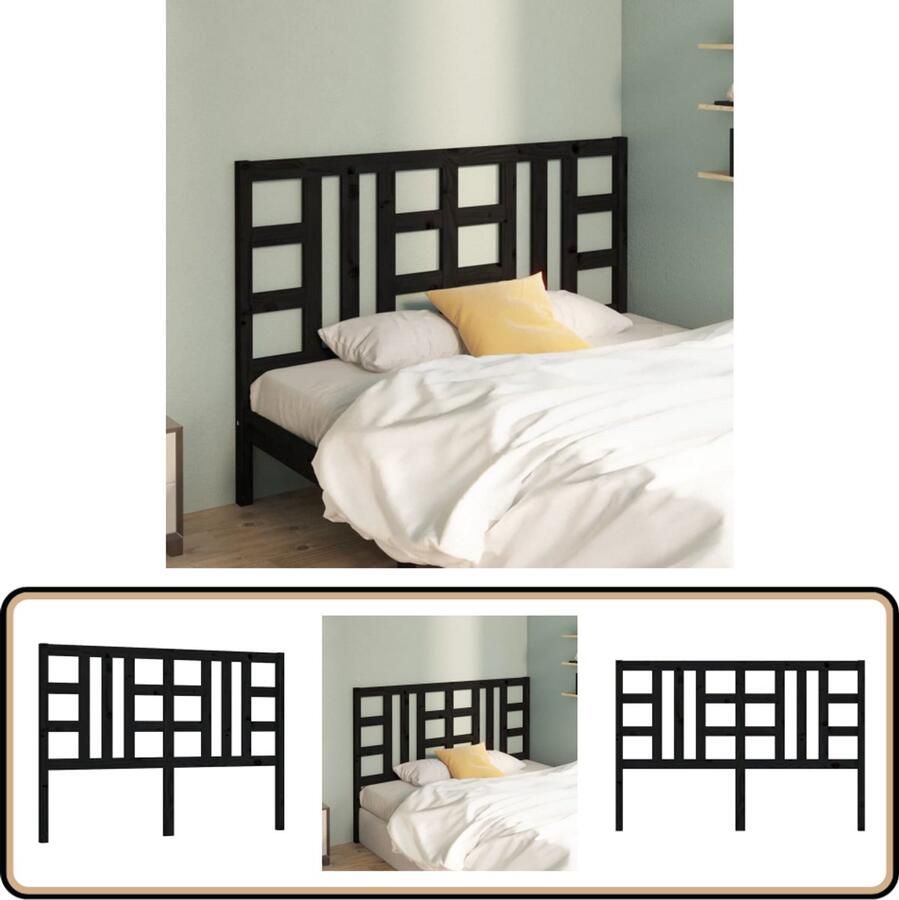 VidaXL Hoofdbord Massief Grenenhout Zwart Hoofd Bord Hoofdeinde Beddecoratie Houten Hoofdeinde Zwarte Hoofdbord