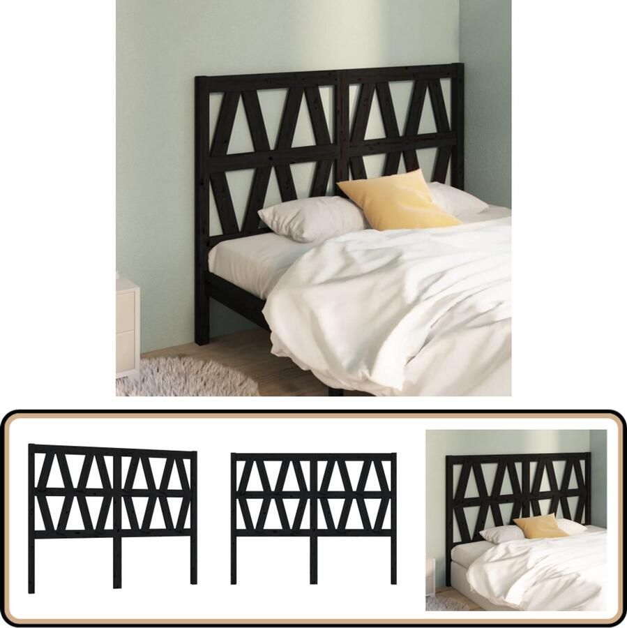 VidaXL Hoofdbord Massief Grenenhout Zwart Hoofd Bord Houten Hoofdbord Hoofdeinde Grenenhout Zwarte Hoofdbord Slaapkamers Decoreren Luxe Hoofdbord