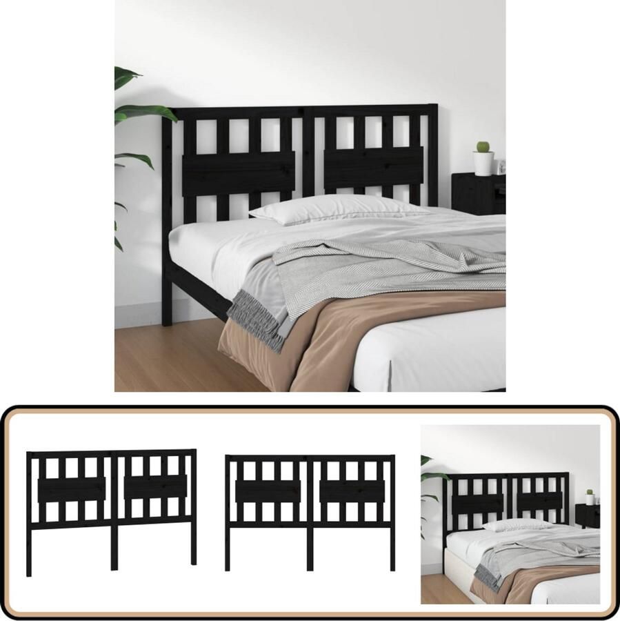 VidaXL Hoofdbord Massief Grenenhout Zwart Hoofdboard Beddecoratie Houten Hoofdbord Hoofdeinde Grenenhout Zwarte Hoofdbord