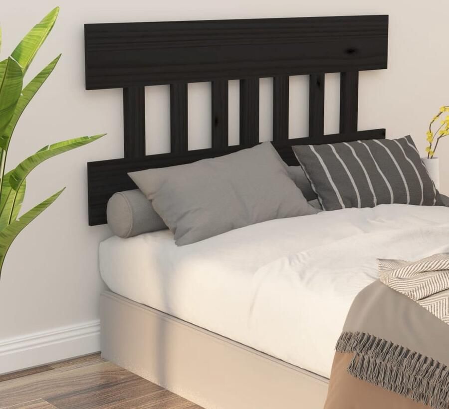 VidaXL Hoofdbord Zwart Massief Grenenhout Hoofdboard Hoofdeinde Houten Hoofdbord Grenenhout Zwart Vintage Landelijk Interieur Slaapkamer Decoratie - Foto 2