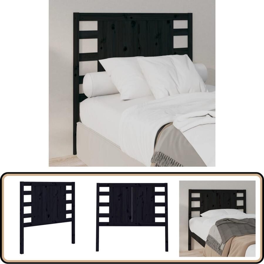 VidaXL Hoofdbord Massief Grenenhout Zwart Hoofdboard Hoofdenbord Houten Hoofdbord Massief Hout Zwarte Hoofdbord