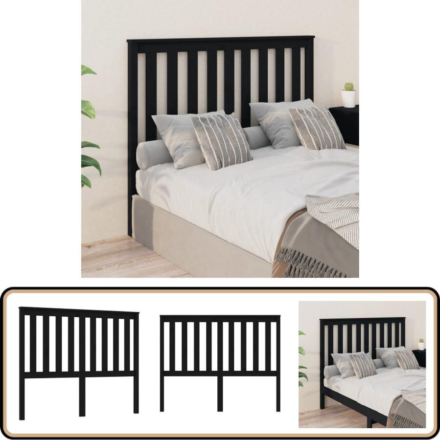 VidaXL Hoofdbord Massief Grenenhout Zwart Houten Hoofdbord Hoofddekens Beddecoratie Slaapkamers Grenenhout Meubilair