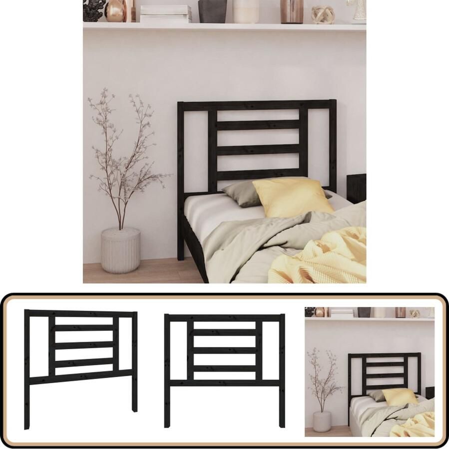 VidaXL Hoofdbord Massief Grenenhout Zwart Houten Hoofdbord Hoofdeinde Massief Grenenhout Zwarte Hoofdbord Landelijke Stijl - Foto 2