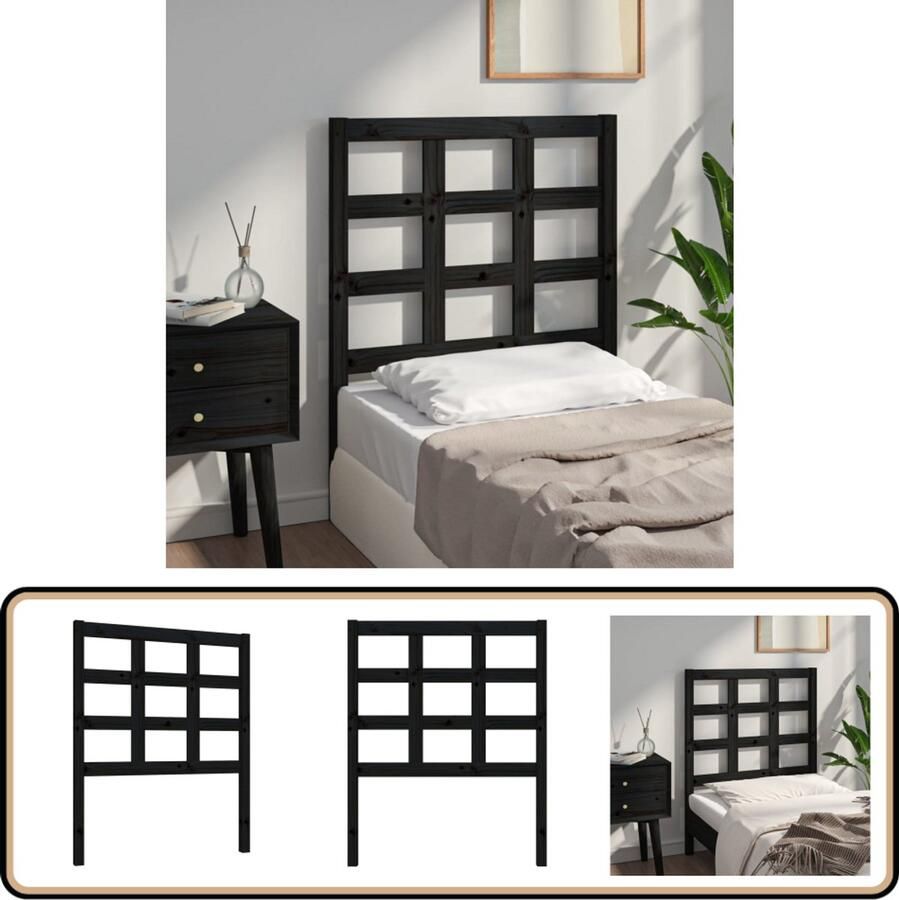VidaXL Hoofdbord Massief Grenenhout Zwart Houten Hoofdbord Hoofdeinde Zwarte Hoofdbord Massief Grenenhout Beddecoratie