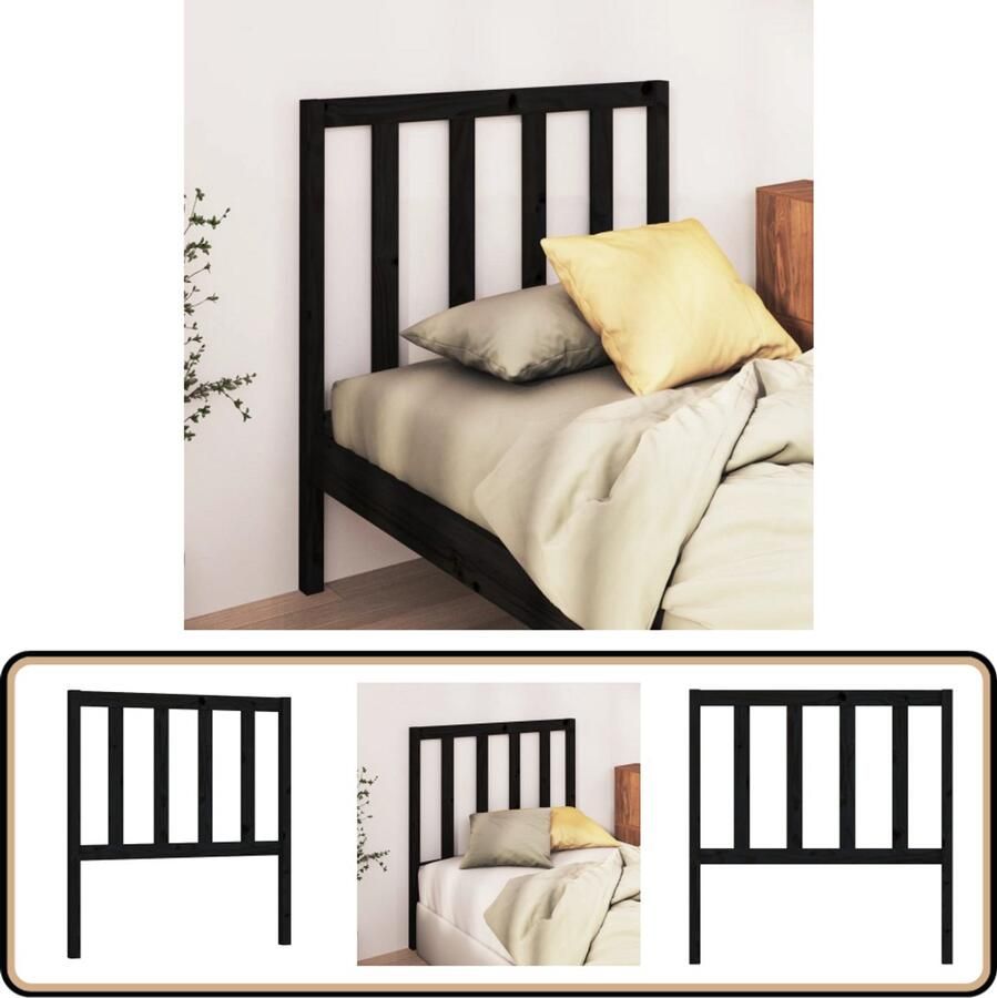 VidaXL Hoofdbord Massief Grenenhout Zwart Houten Hoofdbord Voor Bed Zwarte Hoofdbord Massief Grenenhout Hoofdbord Met Steun