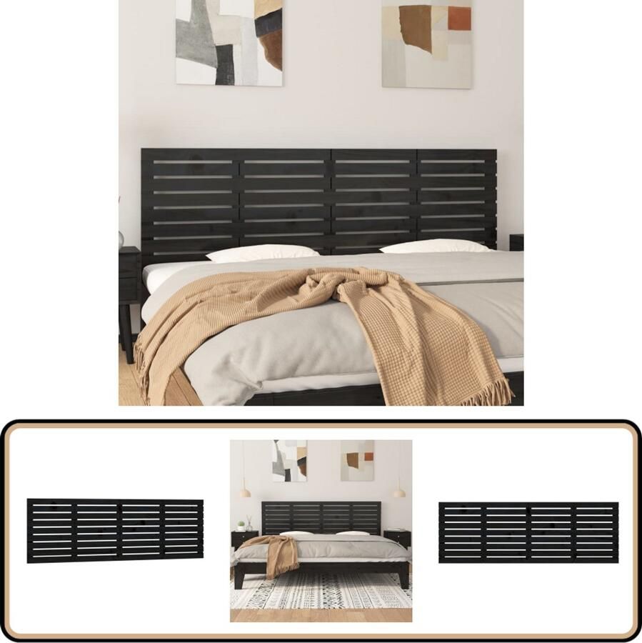 VidaXL Hoofdbord wandmontage 166x3x63 cm massief grenenhout zwart