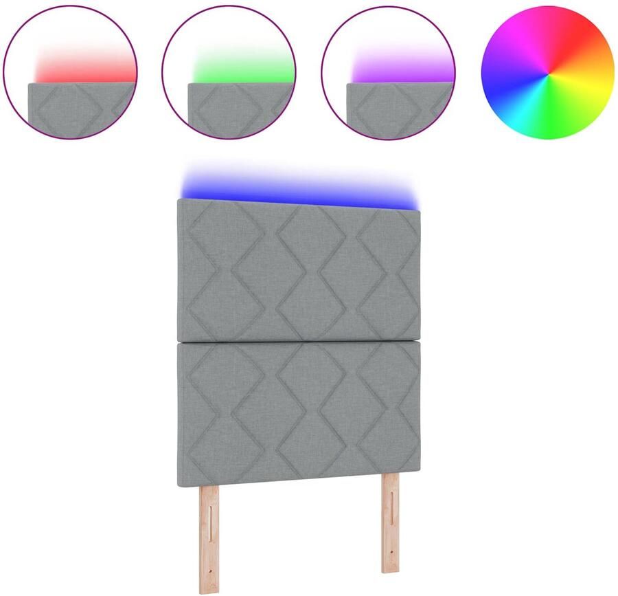 VidaXL LED Hoofdbord met Diamantpatroon in Lichtgrijs 80 cm Stof - Foto 3