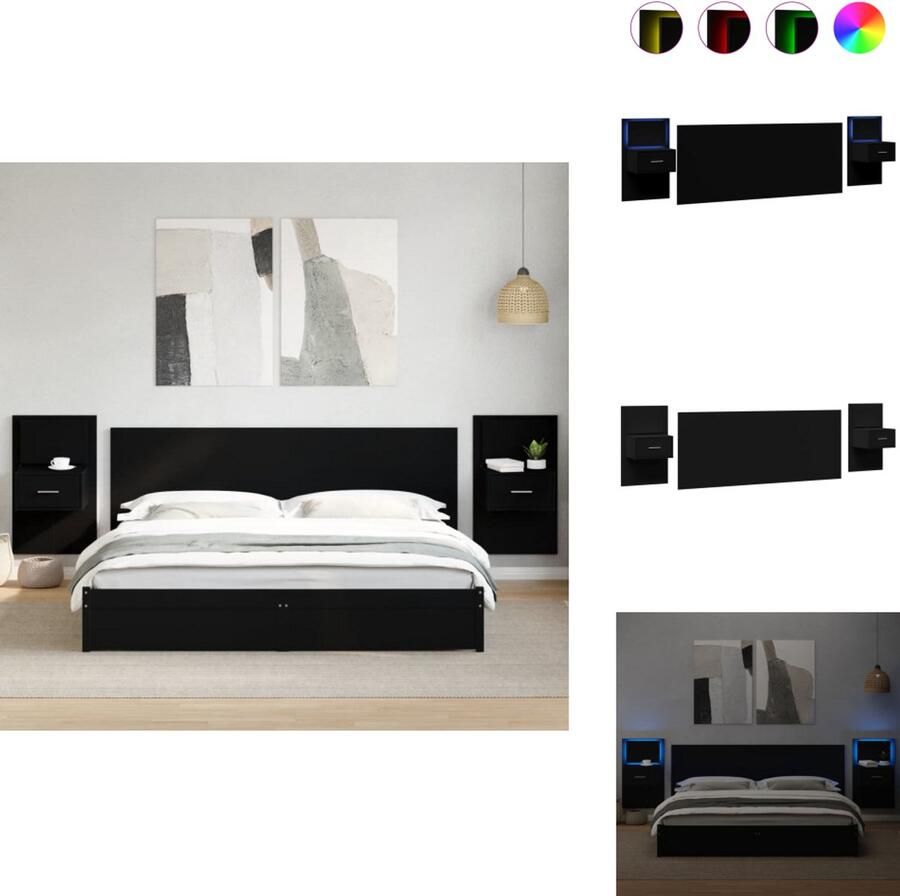 VidaXL Hoofdbord Met Kastje Hoofdborden Met Kastjes Bed Hoofdbord Bedhoofdbord Hoofdbord met kastjes 200 cm bewerkt hout zwart