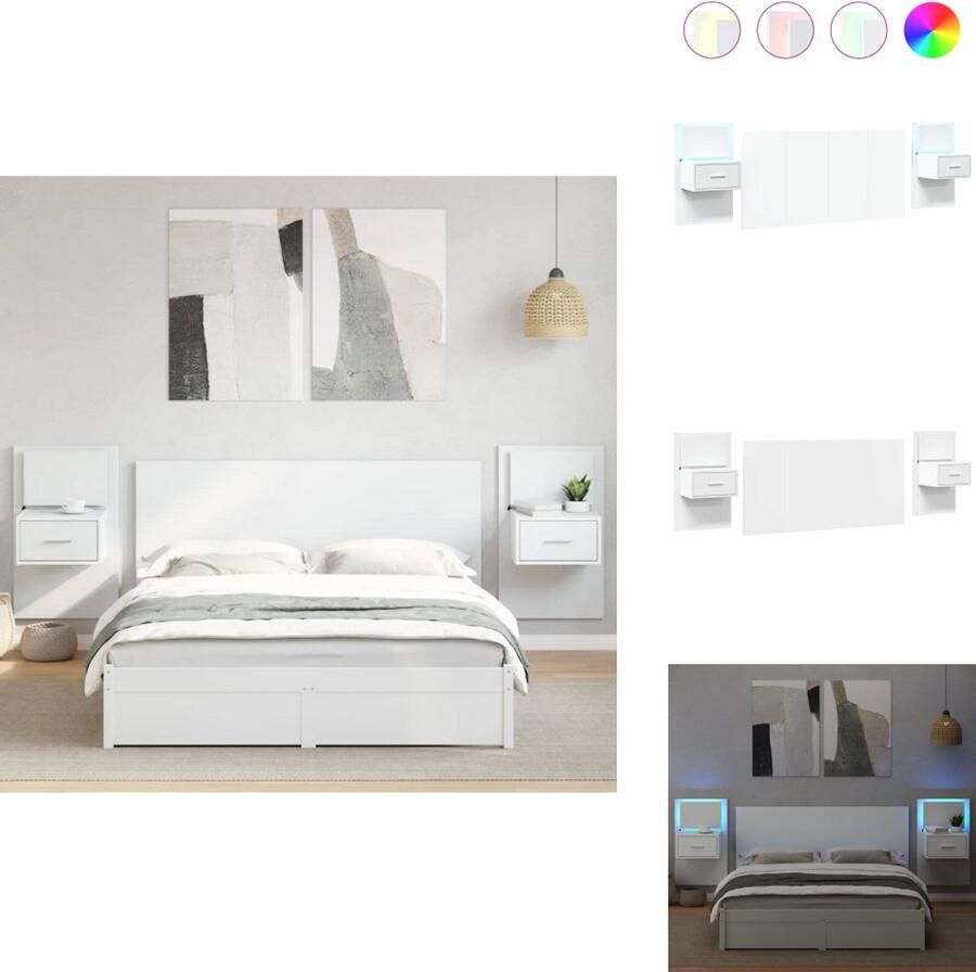 VidaXL Hoofdbord Met Kastje Hoofdborden Met Kastjes Bed Hoofdbord Bedhoofdbord Hoofdbord met kastjes 160 cm bewerkt hout wit