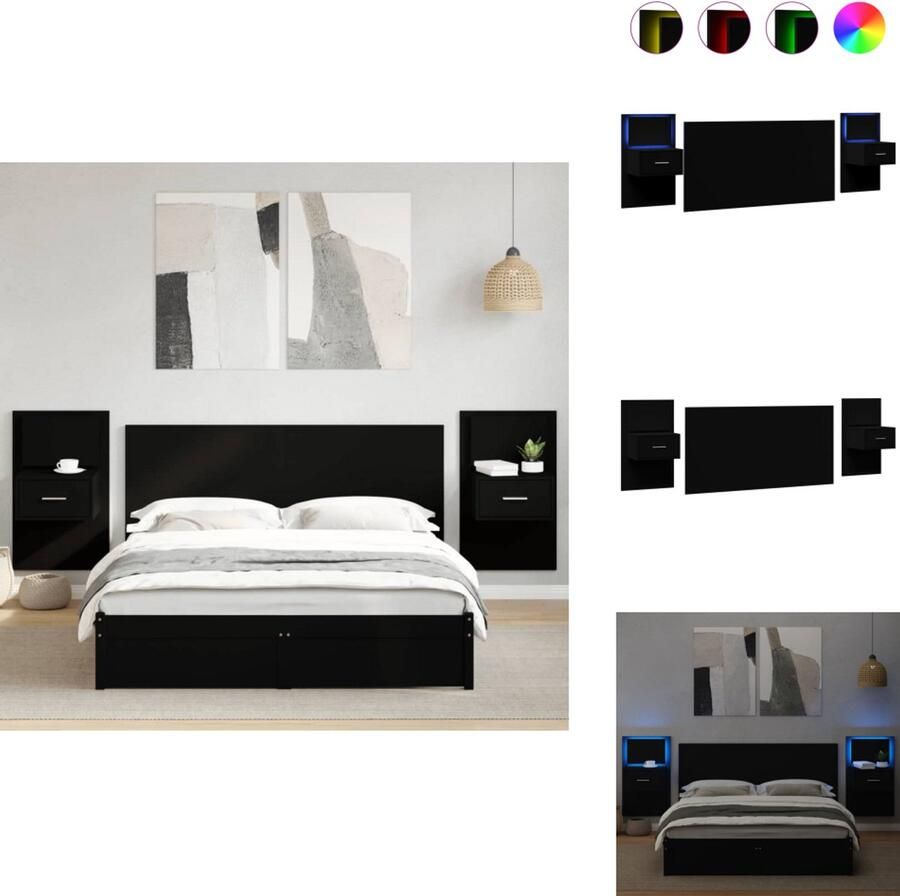 VidaXL Hoofdbord Met Kastje Hoofdborden Met Kastjes Bed Hoofdbord Bedhoofdbord Hoofdbord met kastjes 160 cm bewerkt hout zwart