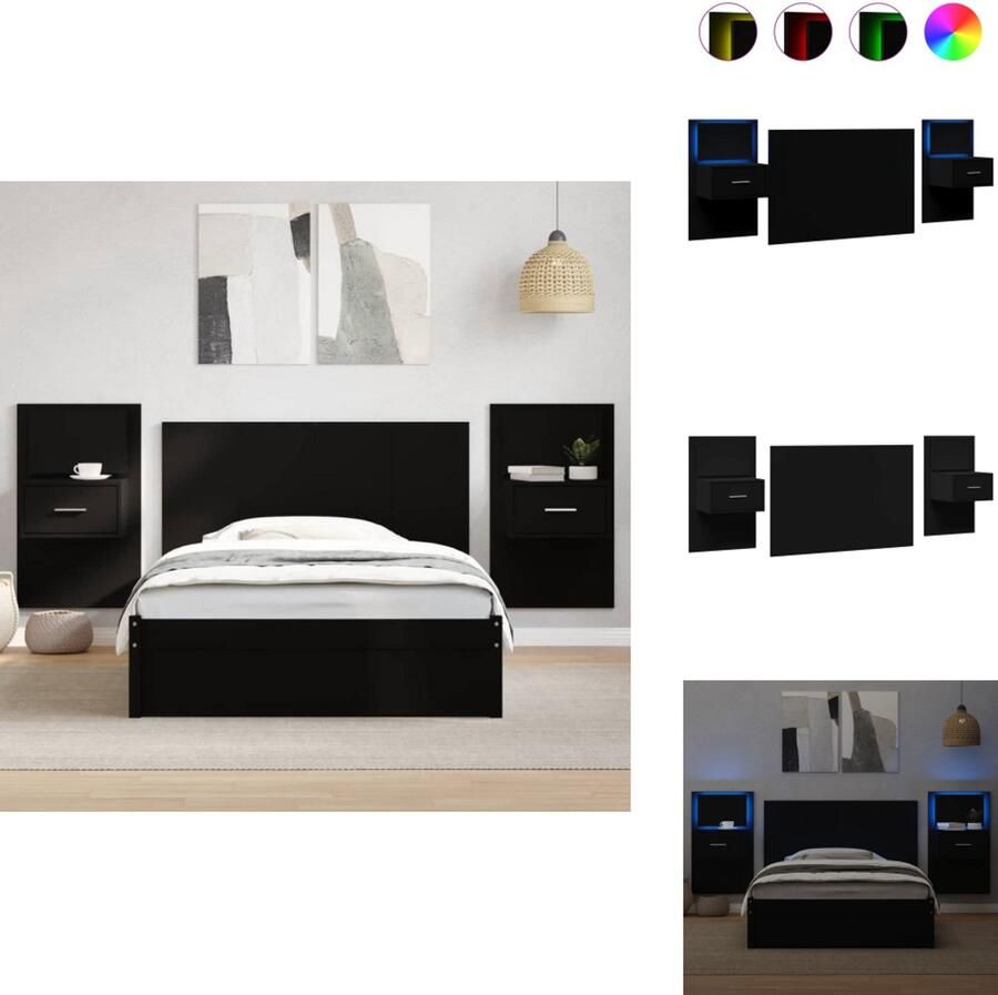 VidaXL Hoofdbord Met Kastje Hoofdborden Met Kastjes Bed Hoofdbord Bedhoofdbord Hoofdbord met kastjes 120 cm bewerkt hout zwart