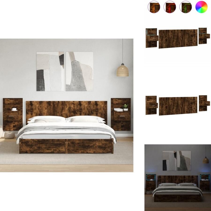VidaXL Hoofdbord Met Kastje Hoofdborden Met Kastjes Bed Hoofdbord Bedhoofdbord Hoofdbord met kastjes 200 cm bewerkt hout gerookt eikenkleurig