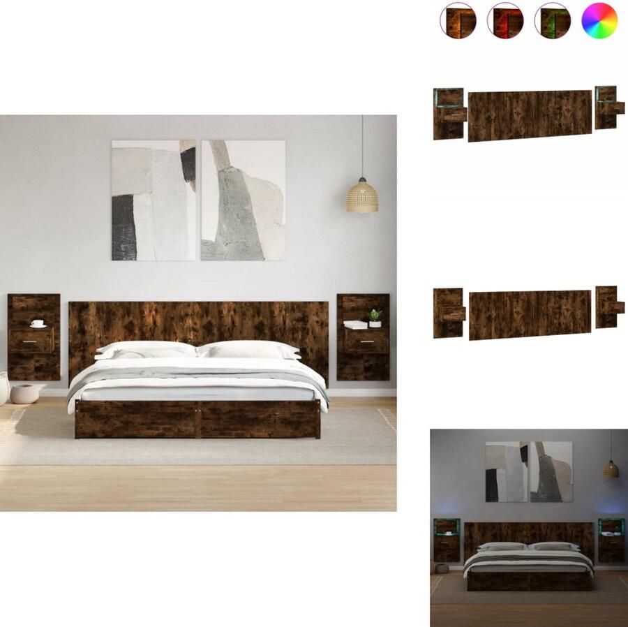 VidaXL Hoofdbord Met Kastje Hoofdborden Met Kastjes Bed Hoofdbord Bedhoofdbord Hoofdbord met kastjes 240 cm bewerkt hout gerookt eikenkleurig