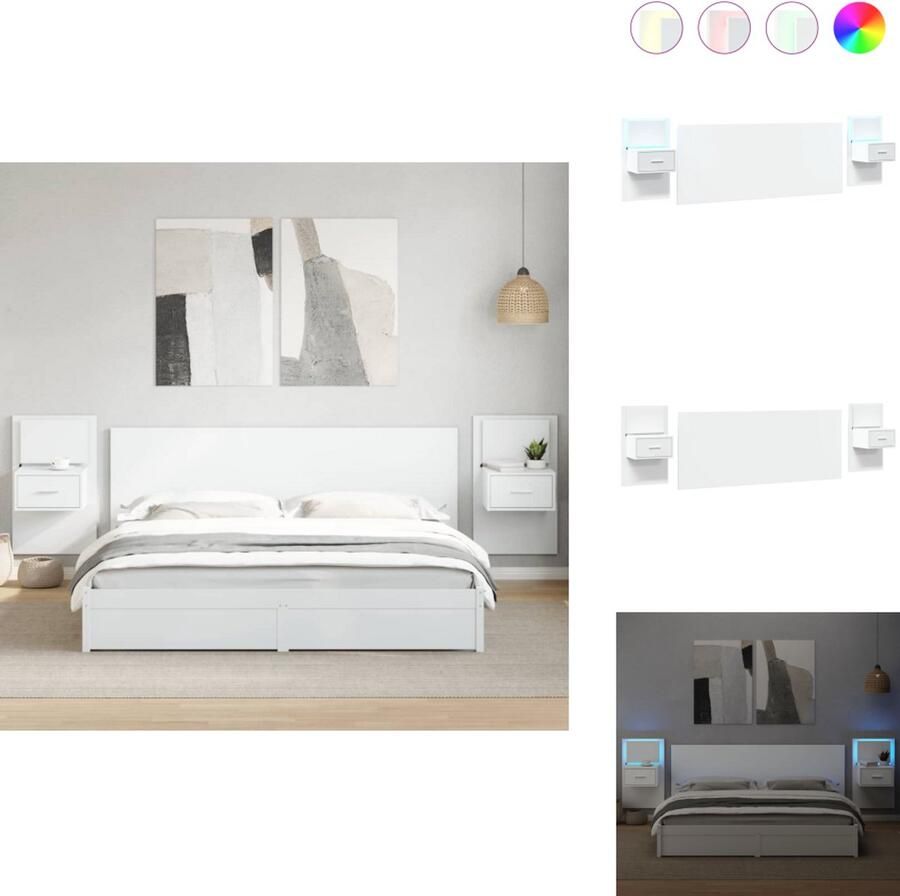 VidaXL Hoofdbord Met Kastje Hoofdborden Met Kastjes Bed Hoofdbord Bedhoofdbord Hoofdbord met kastjes 200 cm bewerkt hout wit