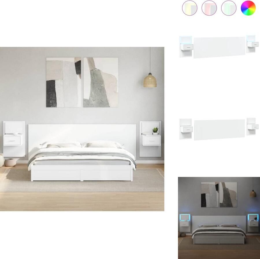 VidaXL Hoofdbord Met Kastje Hoofdborden Met Kastjes Bed Hoofdbord Bedhoofdbord Hoofdbord met kastjes 240 cm bewerkt hout wit