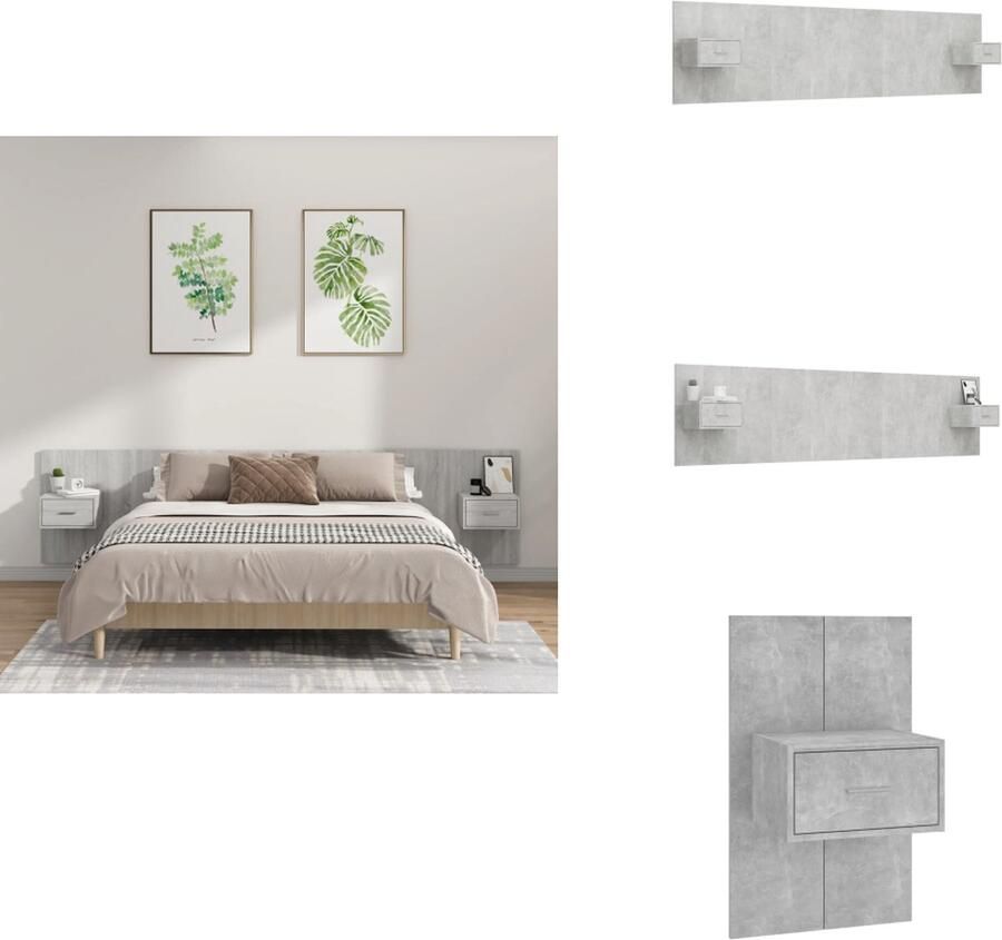 VidaXL Hoofdbord Met Kastje Hoofdborden Met Kastjes Hoofdeinde Wandnachtkastje Hoofdbord met kastjes bewerkt hout betongrijs