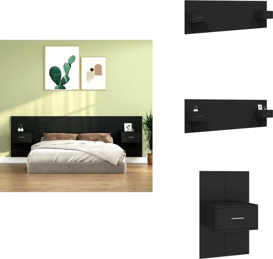 VidaXL Hoofdbord Met Kastje Hoofdborden Met Kastjes Hoofdeinde Wandnachtkastje Hoofdbord met kastjes bewerkt hout zwart