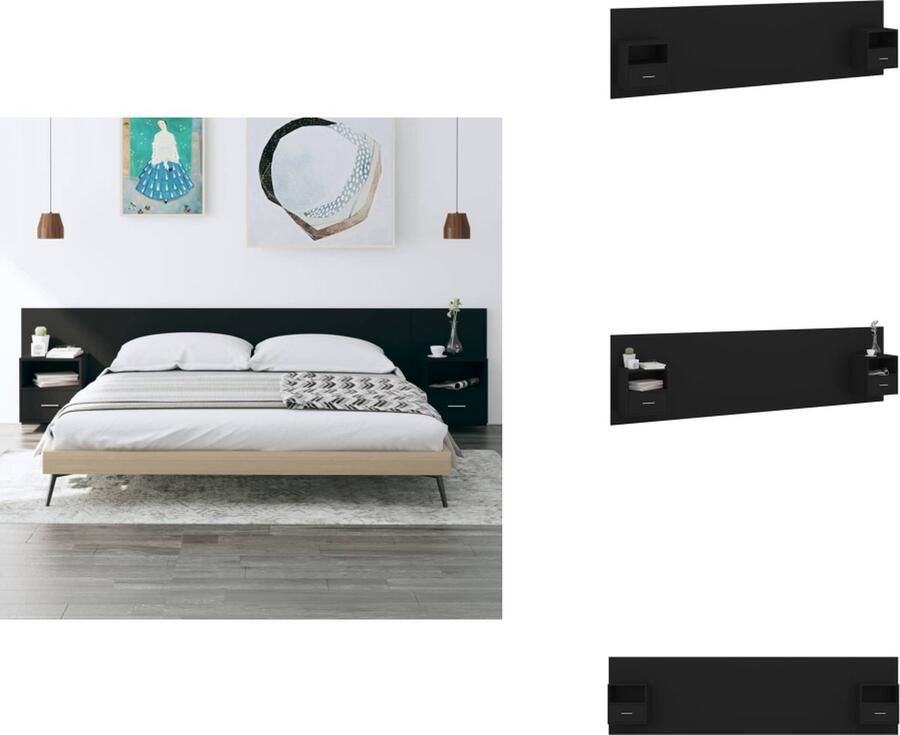 VidaXL Hoofdbord Met Kastje Hoofdborden Met Kastjes Hoofdeinde Wandnachtkastje Hoofdbord met kastjes bewerkt hout zwart