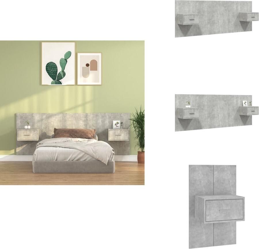 VidaXL Hoofdbord Met Kastje Hoofdborden Met Kastjes Hoofdeinde Wandnachtkastje Hoofdbord met kastjes bewerkt hout betongrijs