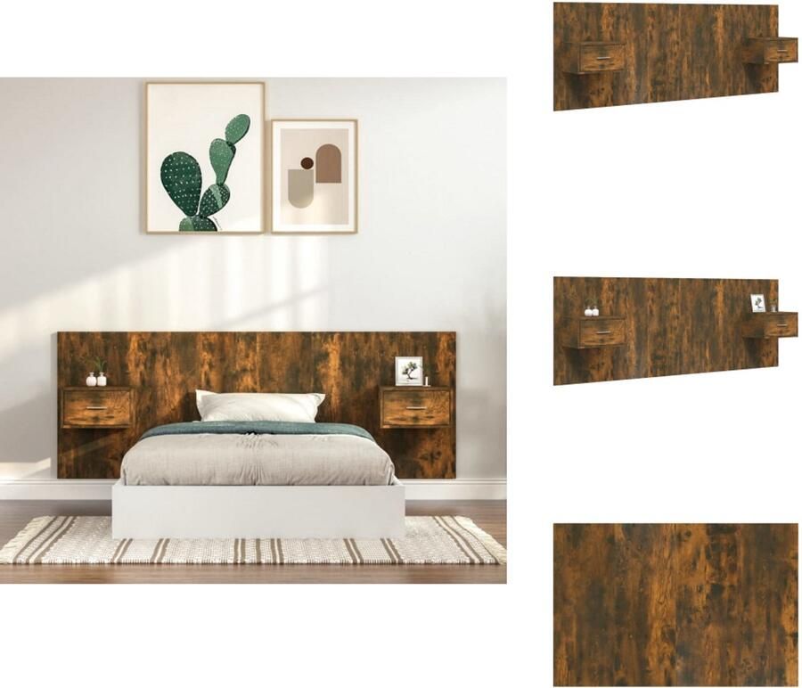 VidaXL Hoofdbord met kastjes bewerkt hout gerookt eikenkleurig