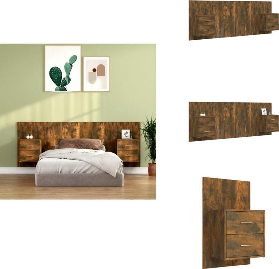 VidaXL Hoofdbord Met Kastje Hoofdborden Met Kastjes Hoofdeinde Wandnachtkastje Hoofdbord met kastjes bewerkt hout gerookt eikenkleurig