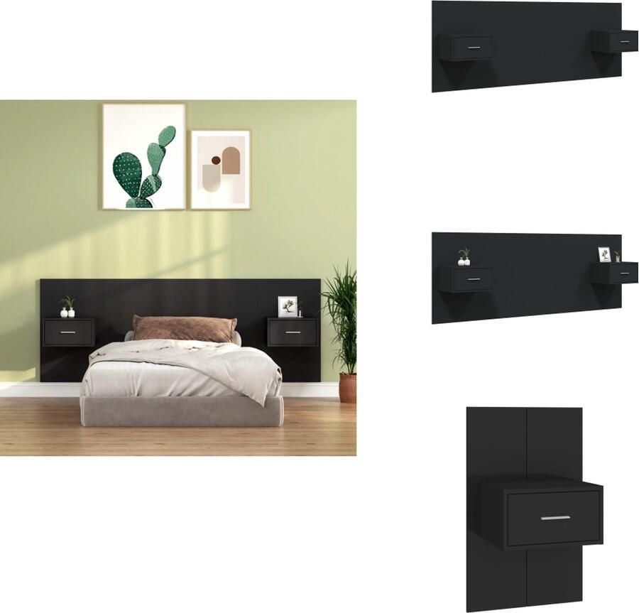 VidaXL Hoofdbord Met Kastje Hoofdborden Met Kastjes Hoofdeinde Wandnachtkastje Hoofdbord met kastjes bewerkt hout zwart