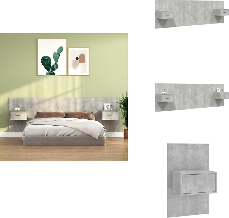 VidaXL Hoofdbord Met Kastje Hoofdborden Met Kastjes Hoofdeinde Wandnachtkastje Hoofdbord met kastjes bewerkt hout betongrijs
